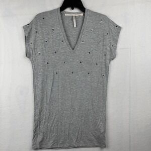 Schumacher Women's Gray Embellished V-Neck Short Sleeve Tunic Top Size‎ 1